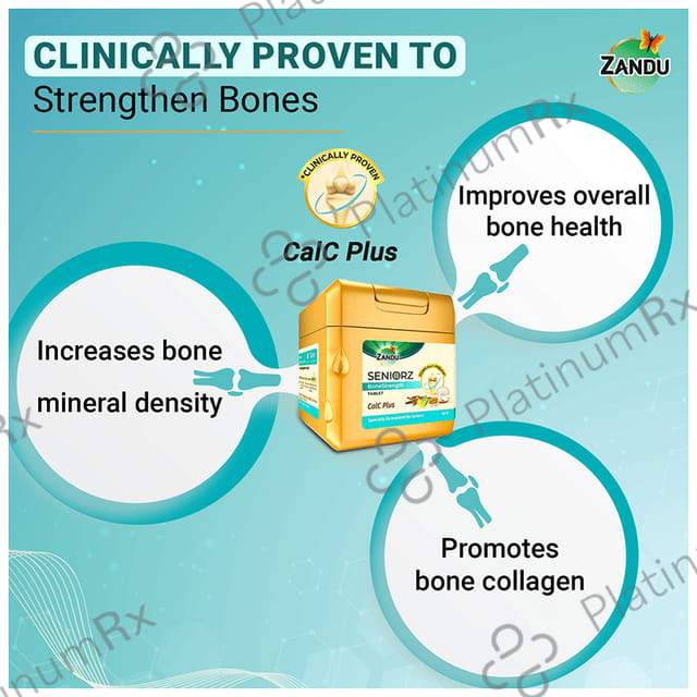 Zandu Seniorz Bone Strength Tablet - 100% Ayurvedic Supplement - Rich in Natural Calcium, Vitamin D3 - with Hadjod - Clinically Proven to Help Increase Bone Mineral Density & Collagen