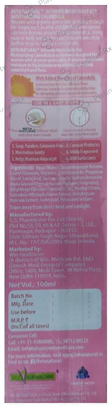 Beta Natural Intimate Wash Calendula 100ml