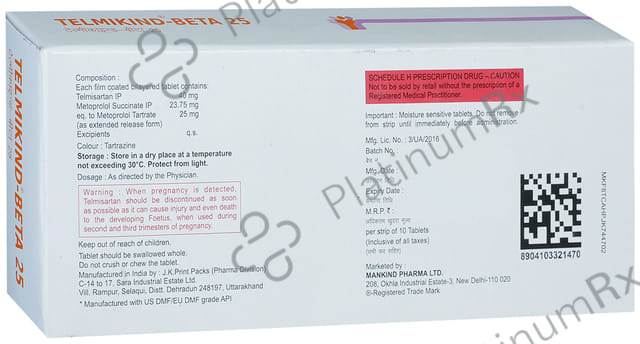 Telmikind Beta 40/25mg Tablet ER 10s