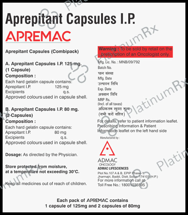 Apremac 125/80mg Combipack Capsule 10s