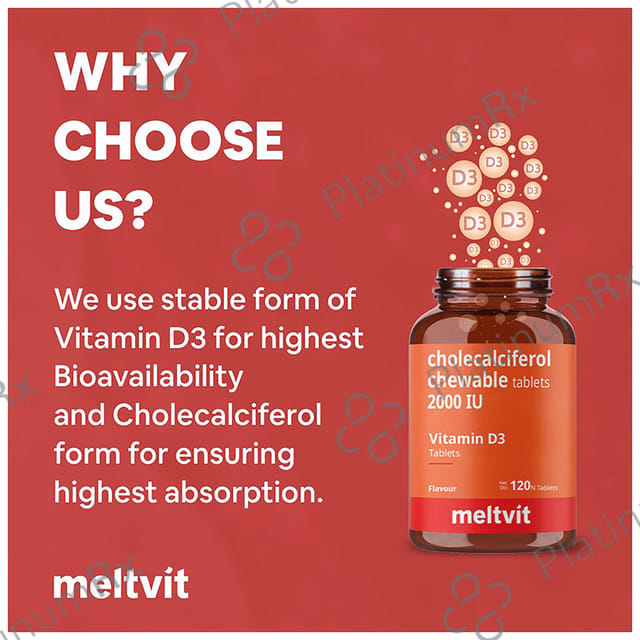 Meltvit Vitamin D3 2000IU Raspberry Flavour Chewable Tablet 120s