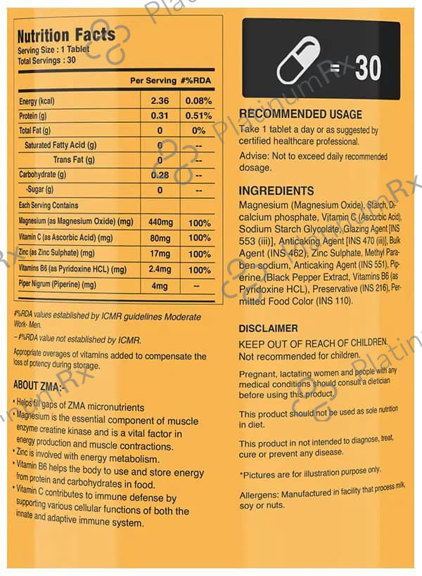 MyFitFuel ZMA+ with Vitamin C & Piperine Tablet 30 tablets