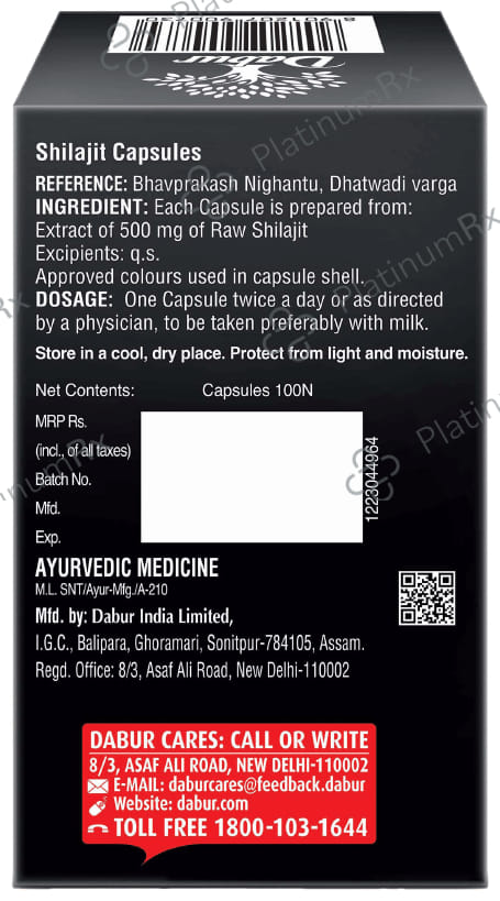 Dabur Shilajit Ayurvedic For Immunity, Vigour, Strength, Stamina & Power Capsule 100s