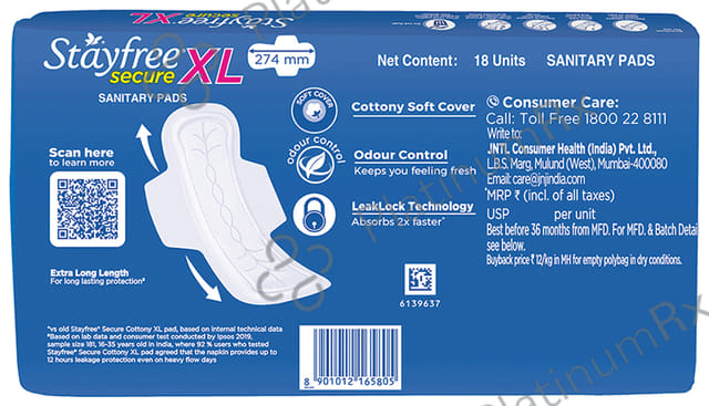 Stayfree Secure Cottony Comfort with Wings Size XL 18s