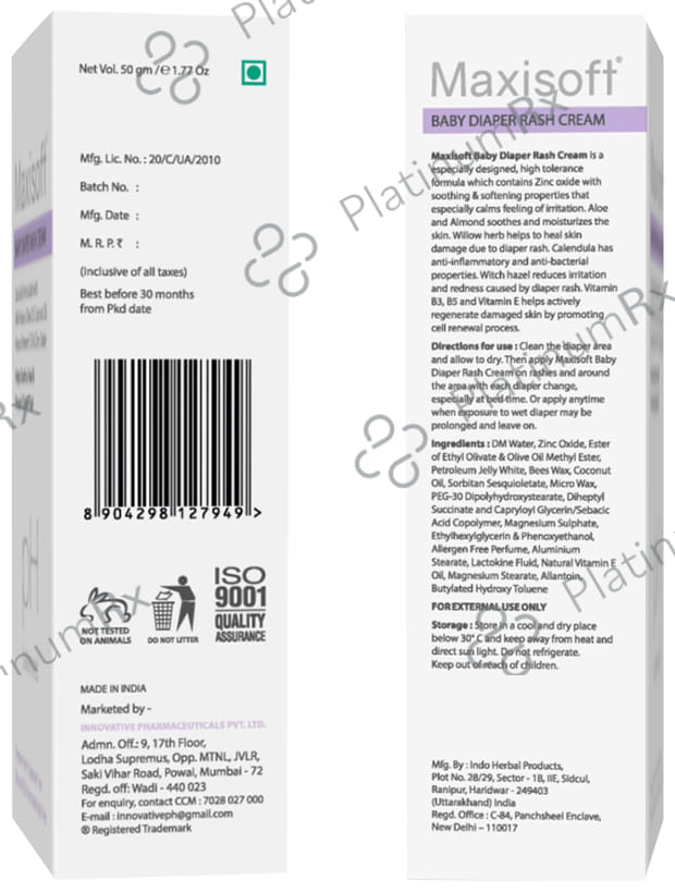 Maxisoft Baby Diaper rash Cream (50gm Each) 1 Tube