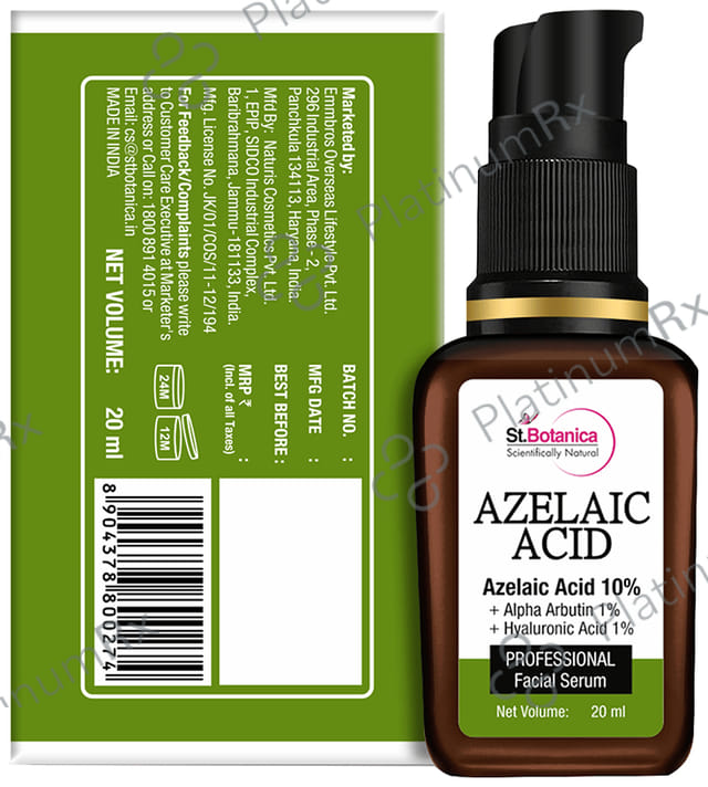 St.Botanica Azelaic Acid 10% + Alpha Arbutin 1% + Hyaluronic Acid 1% Professional Facial Serum