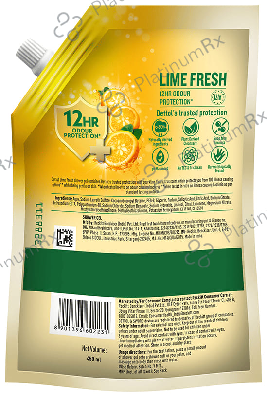 Dettol Bodywash & Shower Gel - pH Balanced & Soap Free Lime Fresh Refill Pack