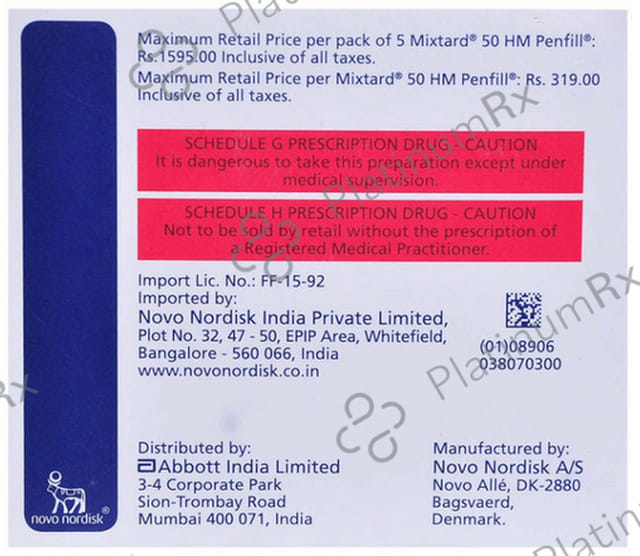 Mixtard 50 Hm Penfill 100IU Cartridge Solution For Injection 5X3ml 5s