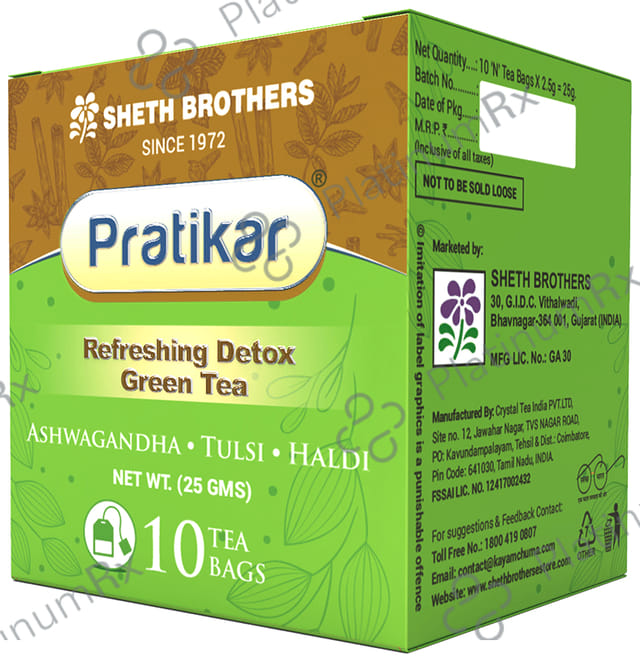 Pratikar Refreshing Detox Green Tea Bag with Ashwagandha, Tulsi & Haldi