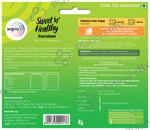 Wipro Sweet 'n' Healthy Sucralose 300 Tablets with Free 300 Tablets Refill Pack