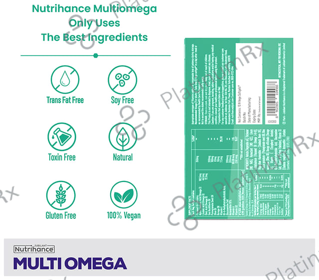 Jubilant Nutrihance Multi Omega 3-5-6-7-9 - Vegetarian Softgel for Heart, Renal & Nerve Health 10 Soft Gelatin Capsule