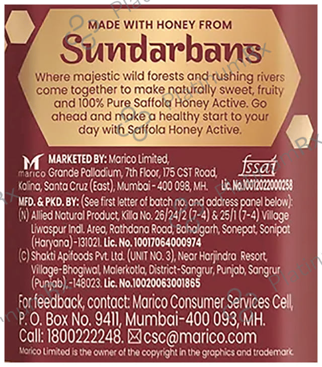 Saffola Honey Active Made with Sundarban Forest Honey No Sugar Adulteration 500gm