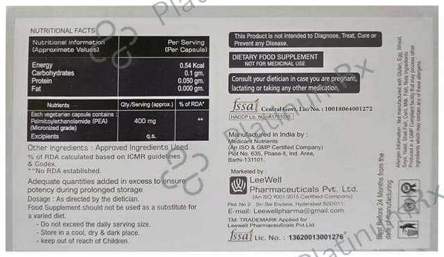 Nervana Micronized Palmitoylethanolamide 400Mg (Pea), Sciatica Nerve Compression, Bladder Pain Relief Capsule