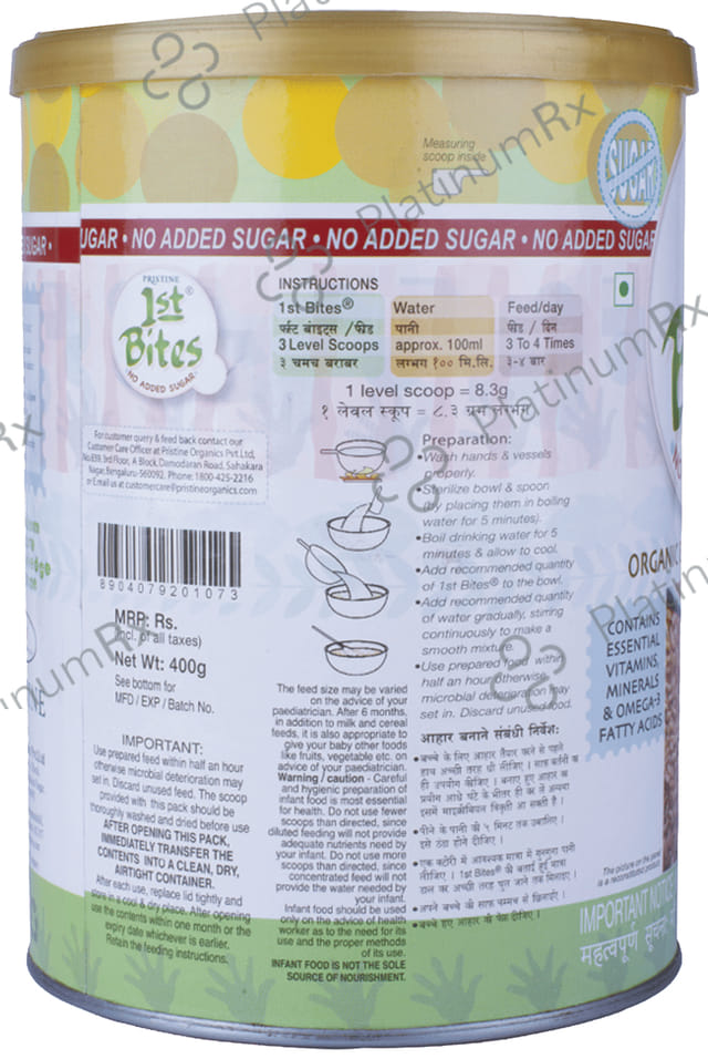 Pristine 1st Bites No Added Sugar (6 Months - 24 Months) Baby Cereal with Milk Wheat