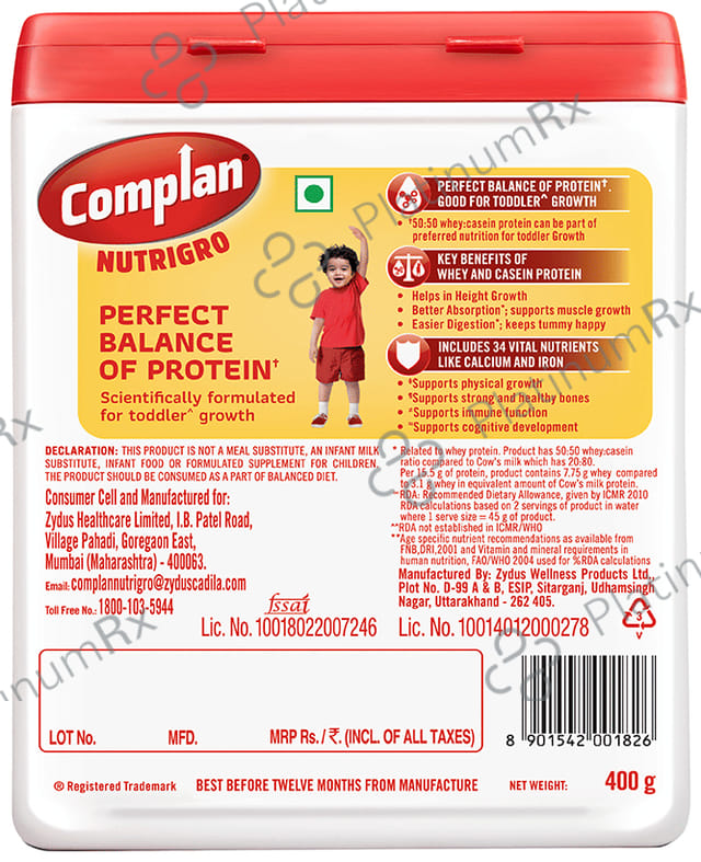 Nutrigro By Complan Protein 2 to 6 Years Badam Kheer Flavour Powder 400gm