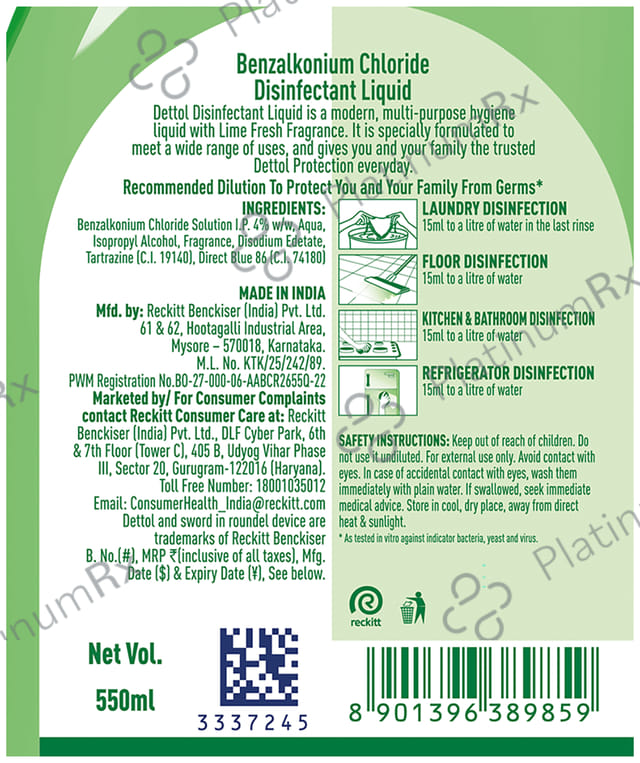 Dettol Multi Purpose Disinfectant Lime Fresh Liquid 550ml