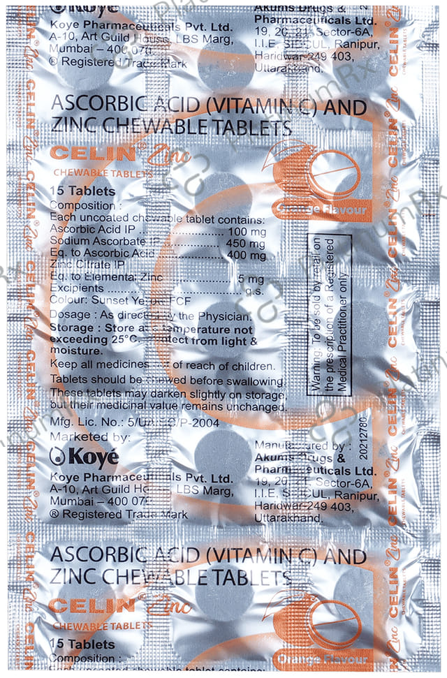 Celin Zinc Orange Flavour Chewable Tablet 15s