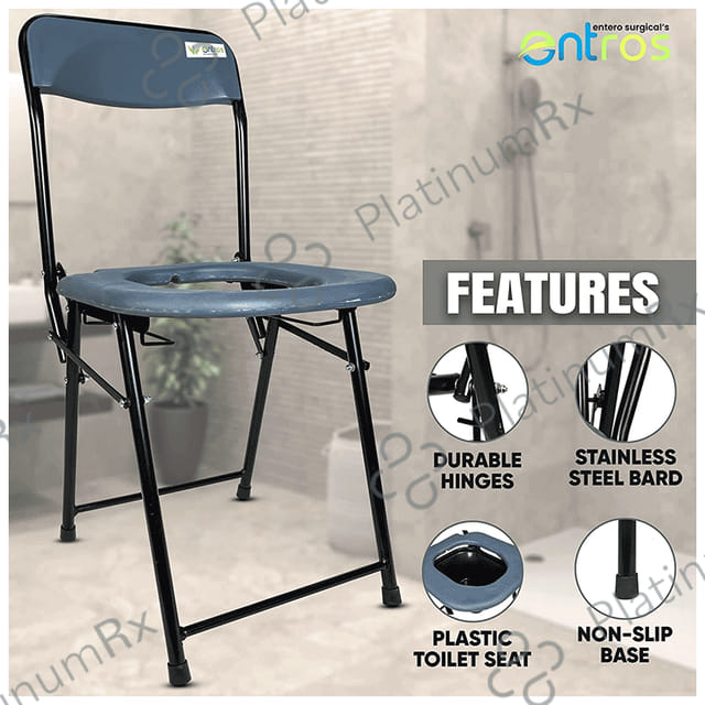 Entros ?OC-C779A MS Powder Coated Foldable Oval Commode Chair with Pot Bucket