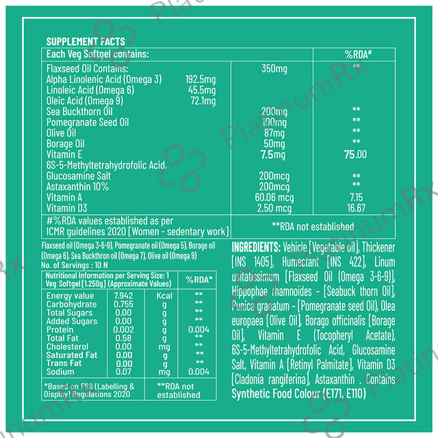 Jubilant Nutrihance Multi Omega 3-5-6-7-9 - Vegetarian Softgel for Heart, Renal & Nerve Health 10 Soft Gelatin Capsule