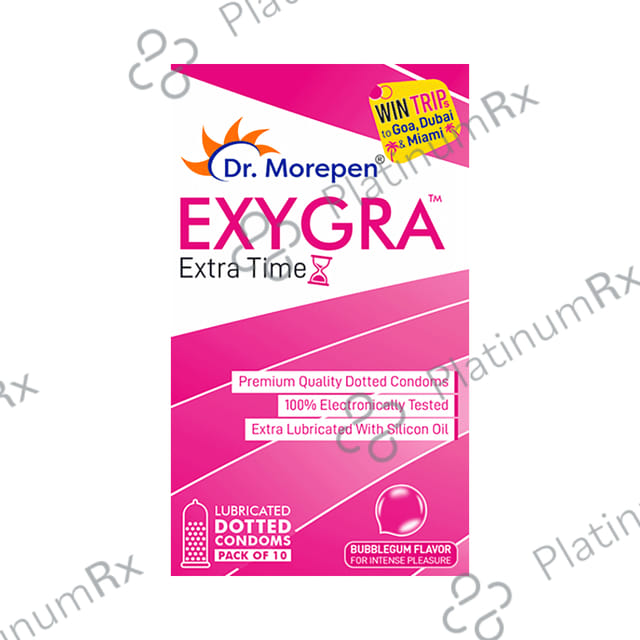 Dr. Morepen Exygra Dotteds with Extra Lubricated Silicon Oil Bubblegum Condom 10s
