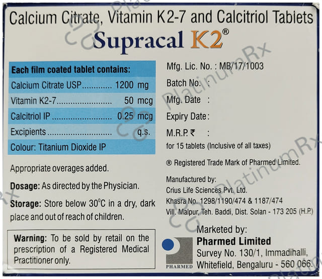 Supracal K2 1200mg/50/0.25mcg Tablet 15s