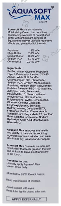 Aquasoft Max Intensive Moisturising Cream Paraben Free 100 Cream