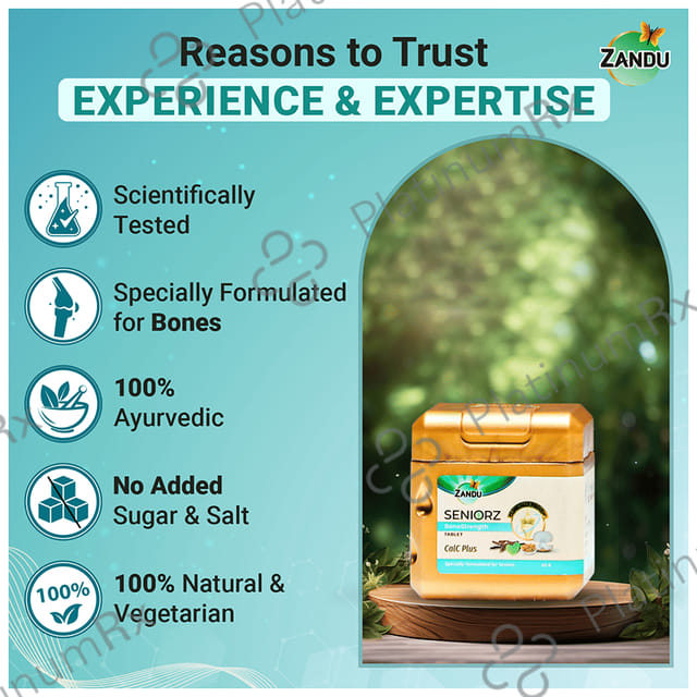 Zandu Seniorz Bone Strength Tablet - 100% Ayurvedic Supplement - Rich in Natural Calcium, Vitamin D3 - with Hadjod - Clinically Proven to Help Increase Bone Mineral Density & Collagen