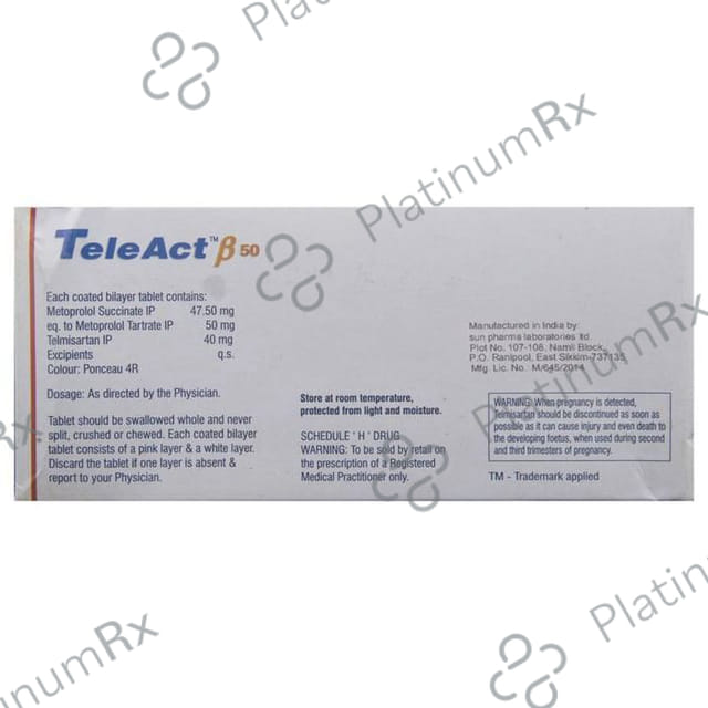 Teleact Beta 50/40mg Tablet ER 10s