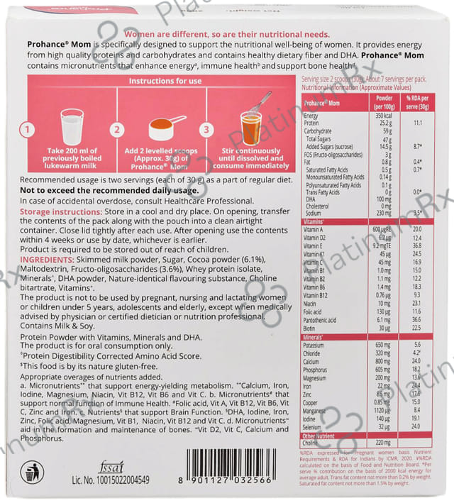 Prohance Mom Nutritional Drink for Immunity & Brain Health - Flavour Chocolate 200 gm