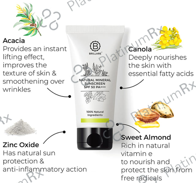 Brillare Natural Mineral SPF 50 PA+++ Sunscreen 50gm