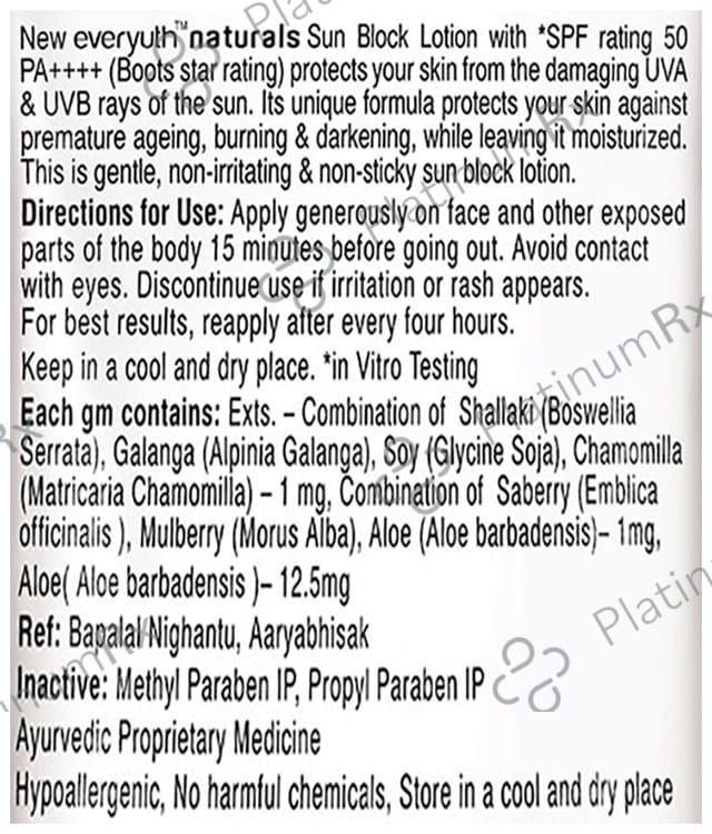 Everyuth Naturals Pure & Light Sun Block SPF 50 Lotion 50gm