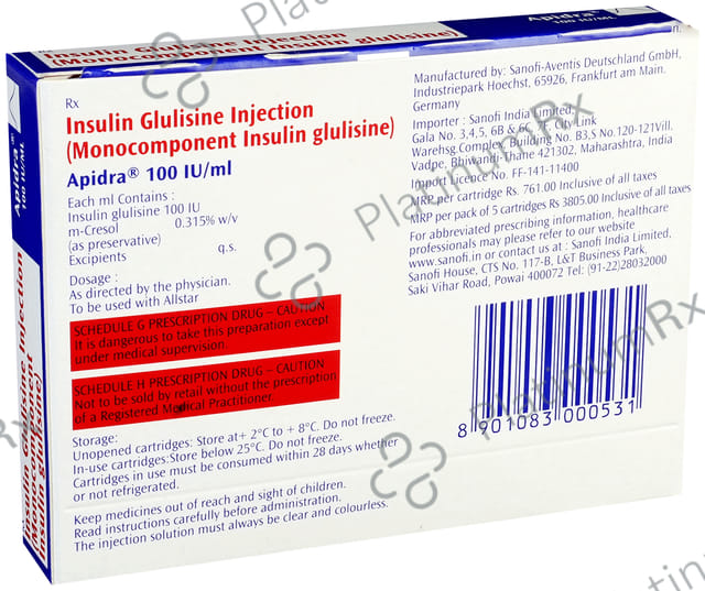 Apidra (100 IU/ml) Refill Cartridge / Injection 1*3ml