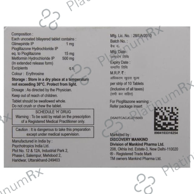 Glimestar PM 1/500/15mg Tablet ER 10s