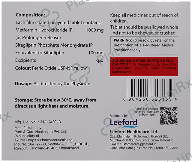 Sitaford M Forte 100/1000mg Tablet SR 15s