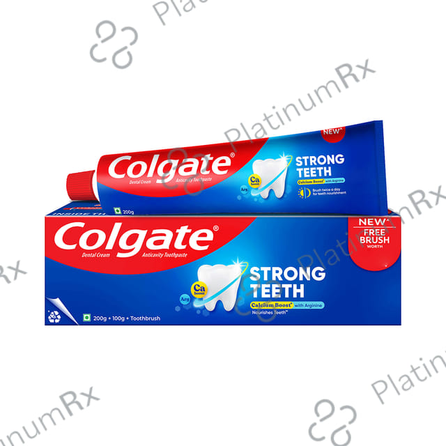 Colgate Strong Teeth Anticavity Toothpaste (1 Tube of 200gm & 1 Tube of 100gm) with Toothbrush Free