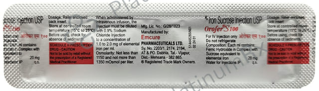 Orofer S 100 20mg Injection 5ml