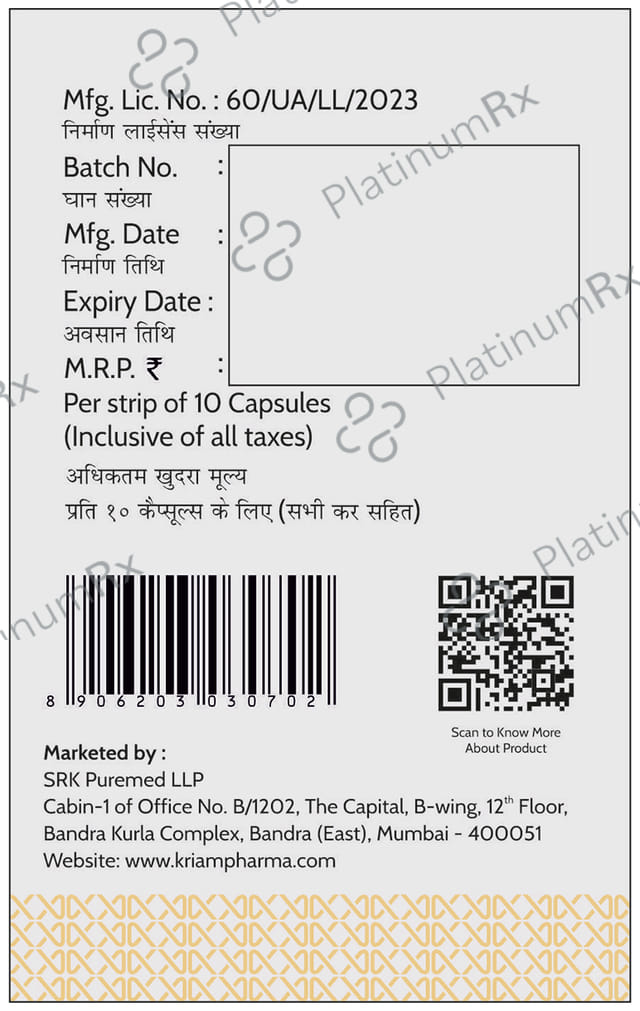 Kriam Pharma Pantoprazole and 30/40mg Domperidone Capsule PR 10s
