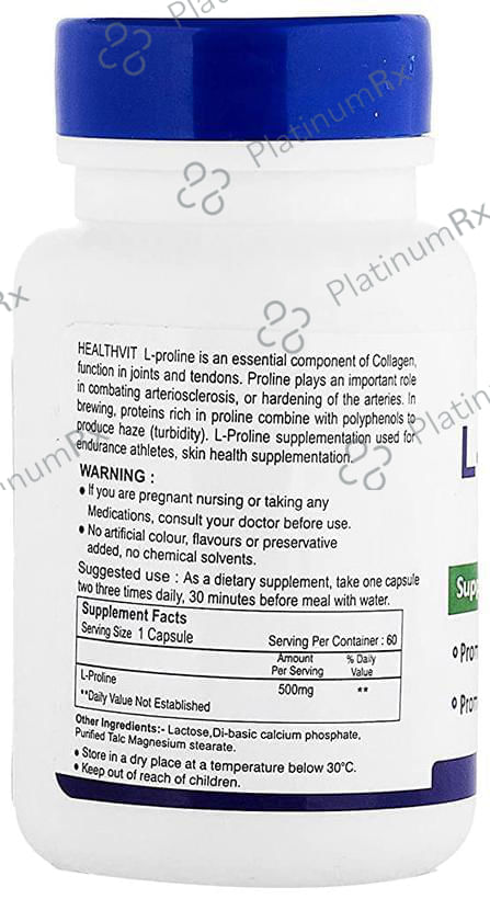 HealthVit L-Proline 500mg Support Muscle Growth Capsule