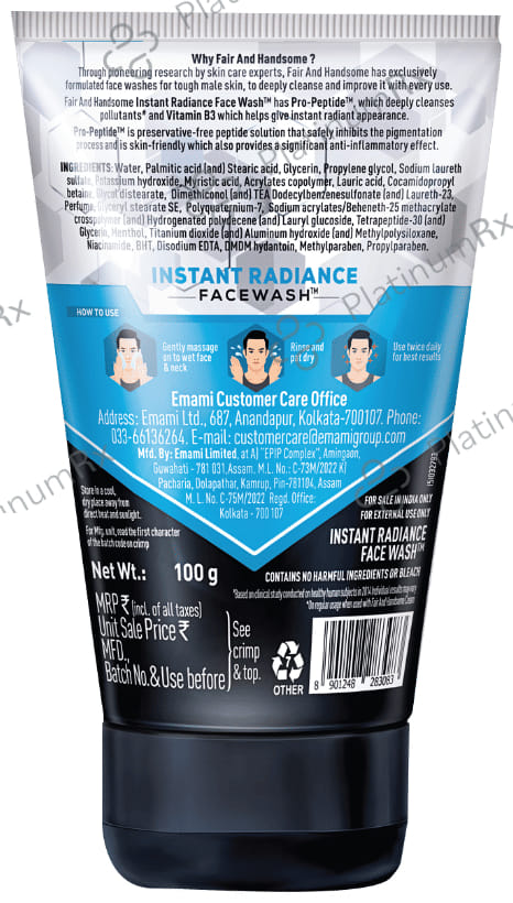 Emami Fair and Handsome Instant Radiance Face Wash 100 gm