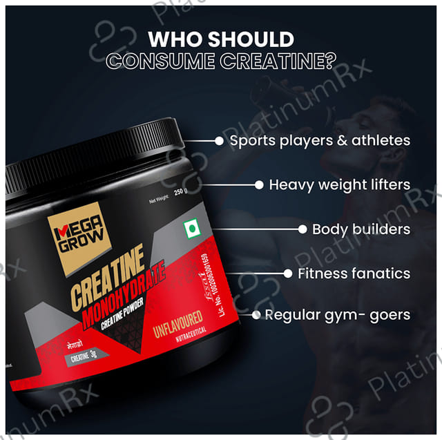 Megagrow Creatine Monohydrate Powder Support Performance & Muscle Strength Unflavored