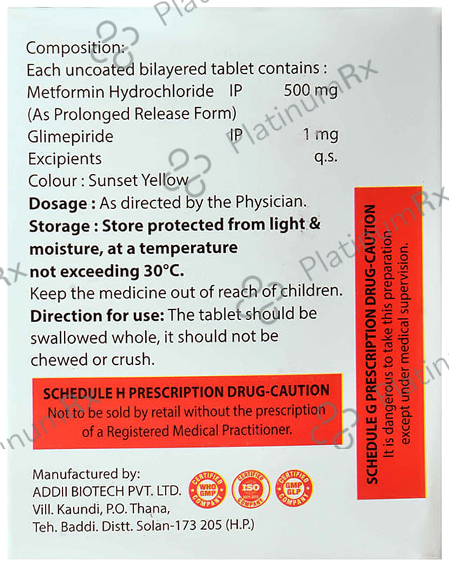 Glutorlix M 1/500mg Tablet PR 15s