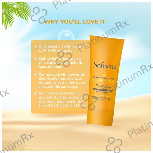 Softsens SPF 30 Water Resistant Sunblock Face and Body Lotion 50gm