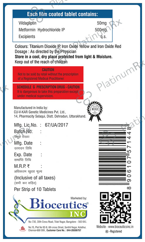 Vildaglip M 500mg/50mg Tablet