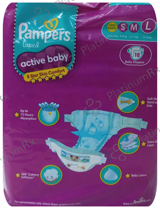 Pampers Active Baby with Comfortable Fit - Size Diaper Large 18 diapers