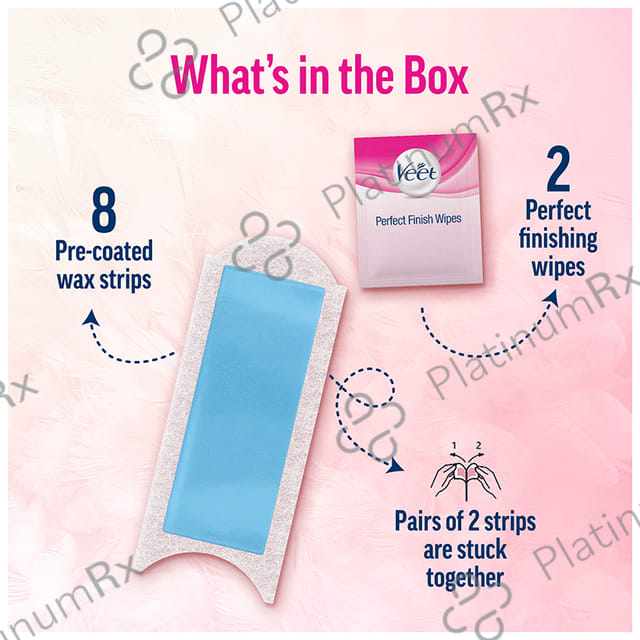 Veet Professional Waxing Strips Kit for Dry Skin, 8 Strips - Gel Wax Hair Removal for Women - Up to 28 Days of Smoothness - No Wax Heater or Wax Beans Required for Sensitive Skin