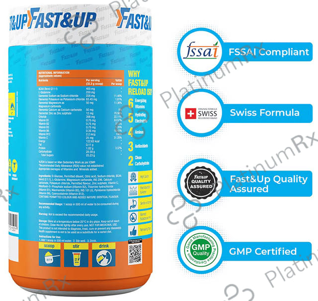 Fast&Up Reload Isotonic Sports Drink with High Carbohydrates and Electrolytes Lemon