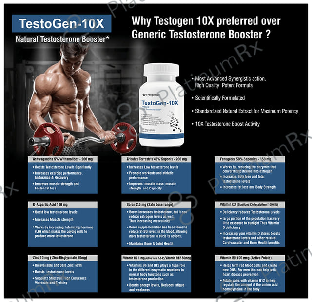 Trexgenics TestoGen 10X - Natural Testosterone Booster Veg Capsule for Men
