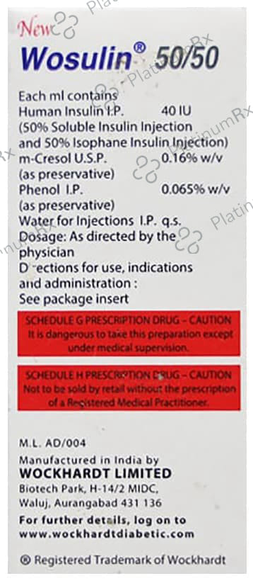 New Wosulin 50/50 (40 IU/ml) Vial 1X15ml