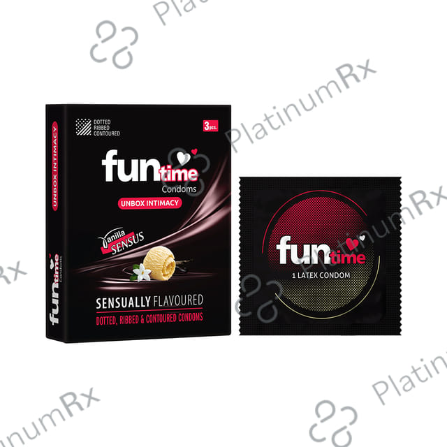 Funtime Dotted Ribbed & Contoured Vanilla Sensus Flavour Condom 3s