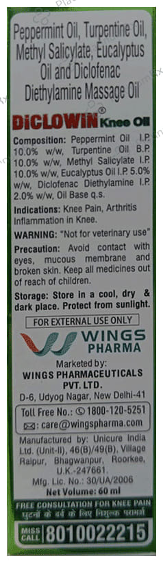Diclowin Knee Oil 60ml